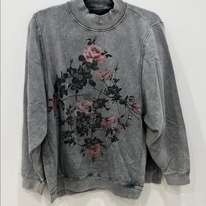 All Saints Gray and Pink Floral Crewneck Sweater
